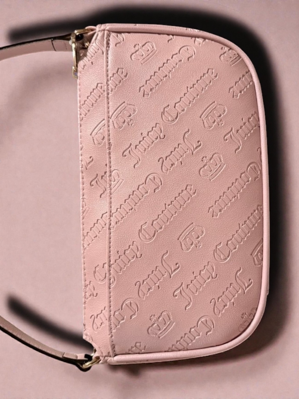 👑 Juicy Couture Pink Embossed Shoulder Bag w/Gold Charms - Picture 4 of 16